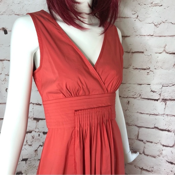 BCBGMAXAzria XS Coral Pleated Faux Wrap V-Neck Empire Waist Peplum Cotton Top XS - Picture 2 of 16